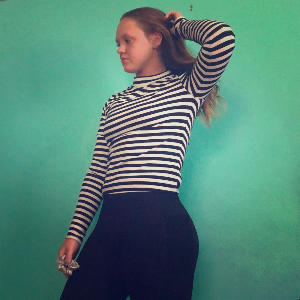 Black and White striped high neck shirt